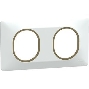 Schneider Ovalis - Plaque de finition - 2 postes Horizontal - 71mm - Blanc bague Laiton