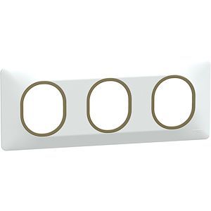 Schneider Ovalis - Plaque de finition - 3 postes Horizontal - 71mm - Blanc bague Laiton
